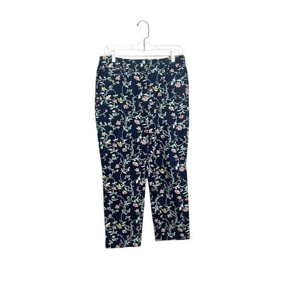 LOFT Navy Floral Pattern Pants 2 Riviera Print Floral Vines Julie Trousers Ankle - Picture 2 of 10